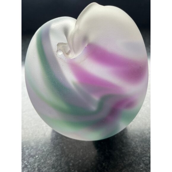 Vtg 1970's Purple Green Iridescent Bulbous Vase Abstract Design Studio Art Glass - Picture 9 of 9